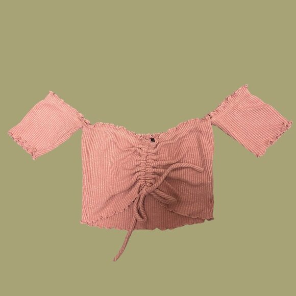 Kanji Pink Off-Shoulder Ruched Crop Top – Size S - Picture 2 of 7